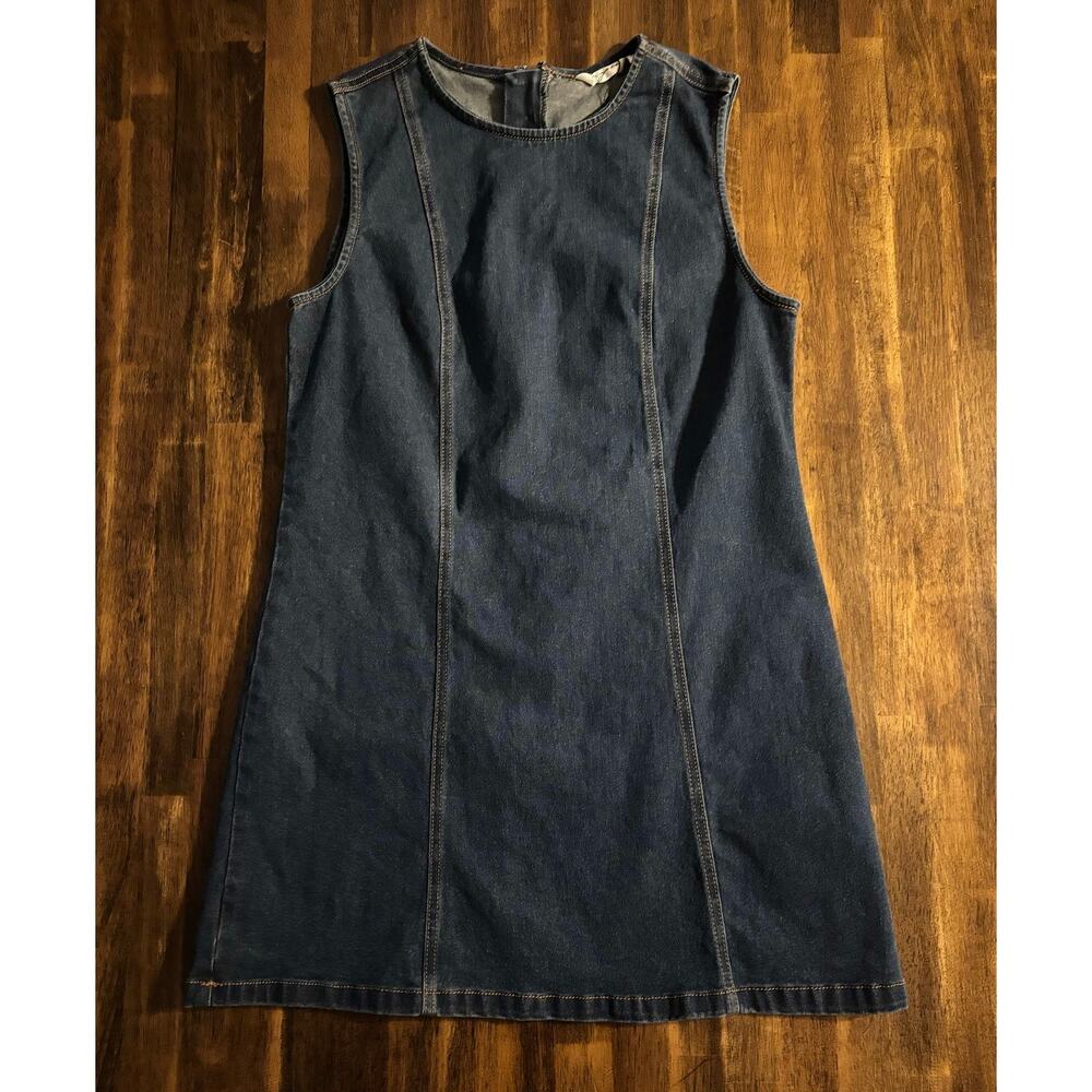 Vigoss Women's Large Dress Mini Sleeveless Short Stretch Blue Jean Denim Shift